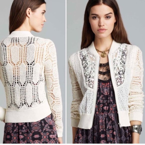 Free People Jackets & Blazers - Free People Full-Zip Crocheted Eyelet Boho Jacket